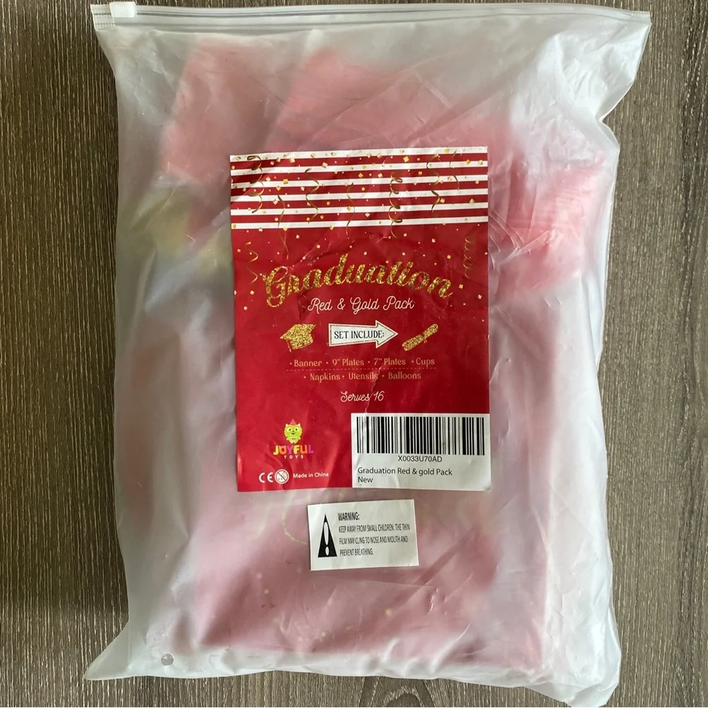 Red And Gold Graduation Party Supply Pack serves 16